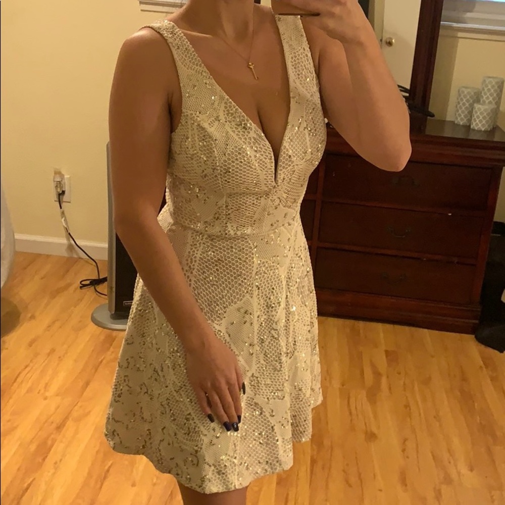 Sparkle net cream cocktail dress
